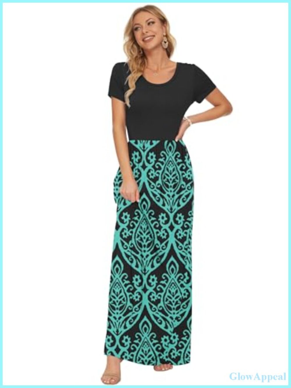 Women's Summer Short Sleeve Loose Maxi Dress with Side Pockets - Picture 2 of 6
